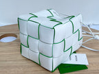 BOTTEGA VENETA SMALL CASSETTE BUCKET 18 IN WHITE AND GREEN LINING CALFSKIN