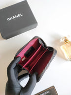 CHANEL BOY ZIP COIN PURSE 11.5 BLACK GRAINED CALFSKIN ICON