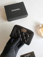 CHANEL BOY ZIP COIN PURSE 11.5 BLACK CALFSKIN ICON