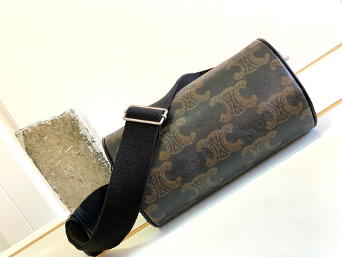 CELINE CYLINDRICAL 22  BAG BLACK BROWN COWHIDE