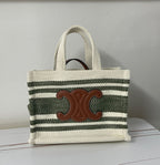 CELINE TRIOMPHE 29 FABRIC WHITE BLACK WITH BROWN LOGO
