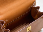 HERMES KELLY MINI 20 BAG IN BRONZE BROWN CALFSKIN WITH GOLD HARDWARE