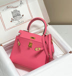 HERMES KELLY MINI 20 BAG IN WATERMELON PINK CALFSKIN WITH GOLD HARDWARE