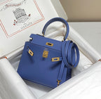HERMES KELLY MINI 20 BAG IN AZURE BLUE CALFSKIN WITH GOLD HARDWARE