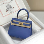 HERMES KELLY MINI 20 BAG IN AZURE BLUE CALFSKIN WITH GOLD HARDWARE