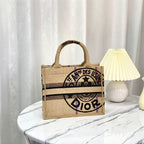 DIOR SHOPPING BAG 26 IN BEIGE AND BLACK EMBROIDERED CANVAS