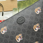 GUCCI CLUTCH WITH TIGER PRINT 30 IN BLACK MONOGRAM CANVAS