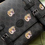 GUCCI TIGER PRINT MESSENGER BAG 28 IN BLACK CANVAS AND LEATHER TRIM