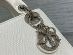 DIOR MINI LADY 17 BAG IN WHITE EMBOSSED LAMBSKIN WITH SILVER CLASP