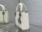 DIOR MINI LADY 17 BAG IN WHITE EMBOSSED LAMBSKIN WITH SILVER CLASP
