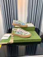 GUCCI UNIQUE SNEAKER THICK-SOLE GRASS MOTIF CANVAS