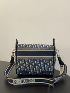 DIOR MEDIUM 28 CAMP BAG IN BLUE OBLIQUE EMBROIDERY