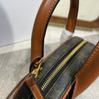 CELINE TOP HANDLE BAG 20 IN BLACK TRIOMPHE CANVAS AND BROWN CALFSKIN