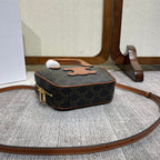 CELINE TOP HANDLE BAG 20 IN BLACK TRIOMPHE CANVAS AND BROWN CALFSKIN