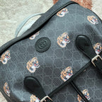 GUCCI TIGER PRINT MEDIUM BACKPACK 43 IN BLACK CANVAS AND LEATHER TRIM