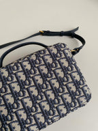 DIOR CARO 18 CAMERA BAG IN BLUE OBLIQUE JACQUARD