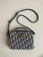 DIOR CARO 18 CAMERA BAG IN BLUE OBLIQUE JACQUARD