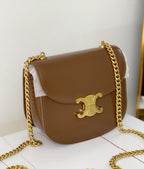 CELINE TRIPHOME 19 SADDLE BAG CARAMEL BROWN CALFSKIN