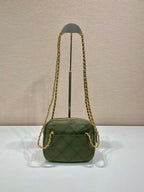PRADA QUILTED HOBO BAG 19 IN PICKLE GREEN HANDMADE NYLON GOLD HARDWARE