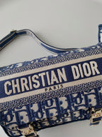 DIOR SMALL CAMP BAG 23 OBLIQUE BLUE EMBROIDERY