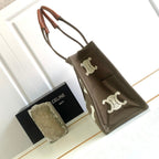 CELINE DARK BROWN 41 CANVAS TOTE LOGO LETTER