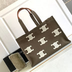 CELINE DARK BROWN 41 CANVAS TOTE LOGO LETTER