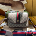 GUCCI OPHIDIA SMALL 23 BAG IN BEIGE AND EBONY SUPREME CANVAS