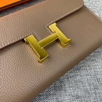HERMES CLUTCH CONSTANCE 22 ASH BROWN CALFSKIN GOLD HARDWARE