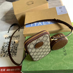 GUCCI MINI BAG 17 IN BROWN CALFSKIN AND BEIGE CANVAS