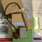 GUCCI MINI BAG 17 IN BROWN CALFSKIN AND BEIGE CANVAS
