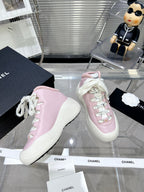 CHANEL CANO ALTO SNEAKER IN BLUSH PINK CALFSKIN AND WHITE RUBBER