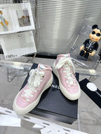 CHANEL CANO ALTO SNEAKER IN BLUSH PINK CALFSKIN AND WHITE RUBBER