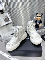 CHANEL CANO ALTO SNEAKER IN WHITE WOOL TWEED AND RUBBER
