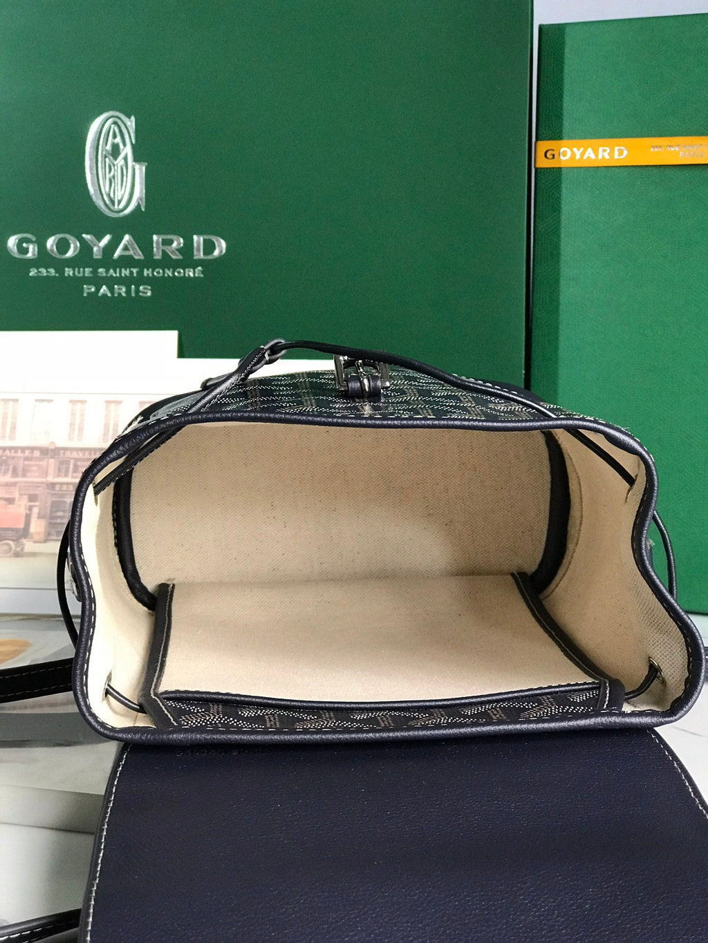 ALPIN MINI BACKPACK 21 IN NAVY BLUE LAMBSKIN AND GOYARDINE CANVAS