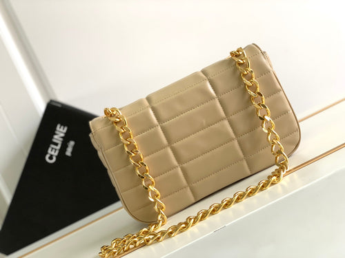 CELINE MONOCHROME 24 QUILTED BEIGE CREAM LAMBSKIN CHAIN SHOUDER BAG