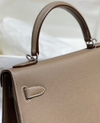 HERMES KELLY 28CM IN ETOUPE EPSOM CALFSKIN SLIVER HARDWARE
