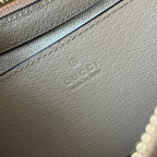 GUCCI OPHIDIA SMALL SHOULDER BAG 25 IN WHITE CANVAS AND OAT LAMBSKIN GOLD HARDWARE