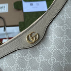 GUCCI OPHIDIA SMALL SHOULDER BAG 25 IN WHITE CANVAS AND OAT LAMBSKIN GOLD HARDWARE