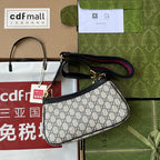 GUCCI OPHIDIA SMALL SHOULDER BAG 25 IN BEIGE CANVAS AND BLACK LAMBSKIN GOLD HARDWARE