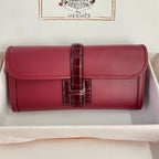 HERMES JIGE ELAN 29 CLUTCH IN CHERRY RED CALFSKIN WITH WINE RED LIZARD SKIN