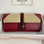 HERMES JIGE ELAN 29 CLUTCH IN CHERRY RED CALFSKIN WITH WINE RED LIZARD SKIN
