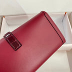 HERMES JIGE ELAN 29 CLUTCH IN CHERRY RED CALFSKIN WITH WINE RED LIZARD SKIN