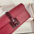 HERMES JIGE ELAN 29 CLUTCH IN CHERRY RED CALFSKIN WITH WINE RED LIZARD SKIN