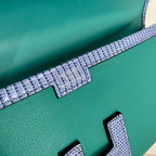 HERMES JIGE ELAN 29 CLUTCH IN TEAL GREEN CALFSKIN WITH ROYAL BLUE LIZARD SKIN