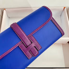 HERMES JIGE ELAN 29 CLUTCH IN COBALT BLUE CALFSKIN WITH VIOLET PURPLE LIZARD SKIN