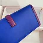 HERMES JIGE ELAN 29 CLUTCH IN COBALT BLUE CALFSKIN WITH VIOLET PURPLE LIZARD SKIN