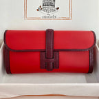 HERMES JIGE ELAN 29 CLUTCH IN CANDY RED CALFSKIN WITH WINE RED LIZARD SKIN