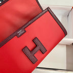 HERMES JIGE ELAN 29 CLUTCH IN CANDY RED CALFSKIN WITH WINE RED LIZARD SKIN