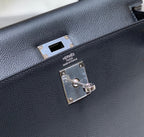 HERMES KELLY 28CM IN NOIR EPSOM CALFSKIN SILVER HARDWARE