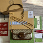 GUCCI HORSEBIT 1955 BAG 24 IN BEIGE CANVAS AND BROWN CALFSKIN